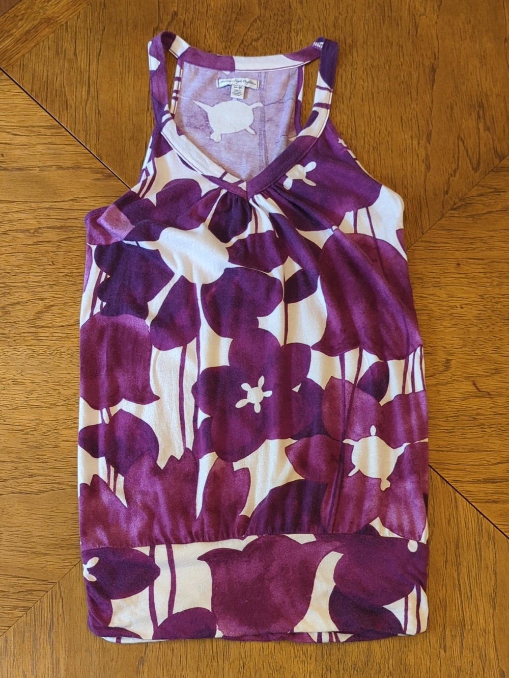 American Eagle Purple Floral Racerback Banded Hem Tank Top Beach Boho Preppy
